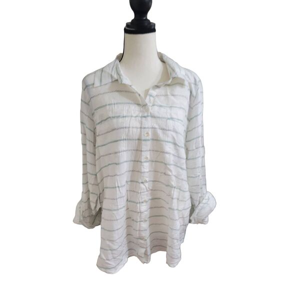 Style & Co Button Down Top Blouse Striped Front Printed Back Sz 0X - Picture 3 of 6